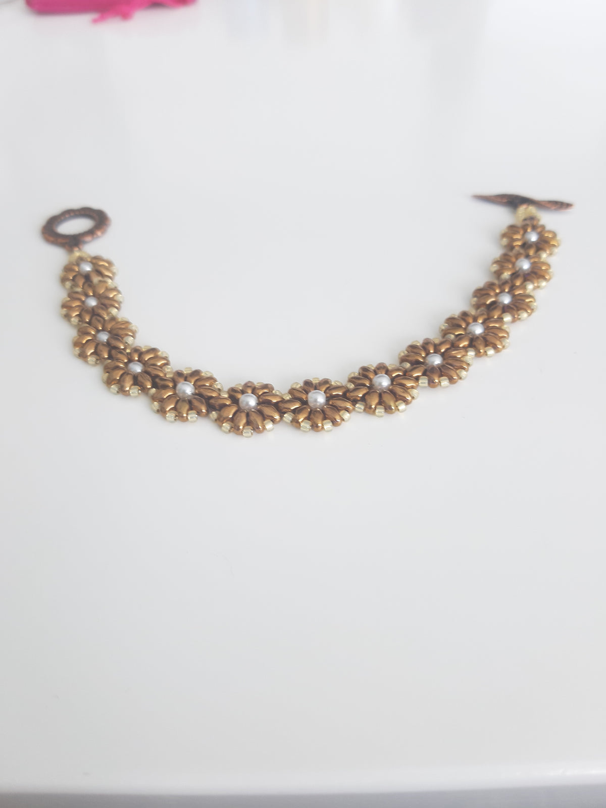 Bronze Daisy Pearl Bracelet