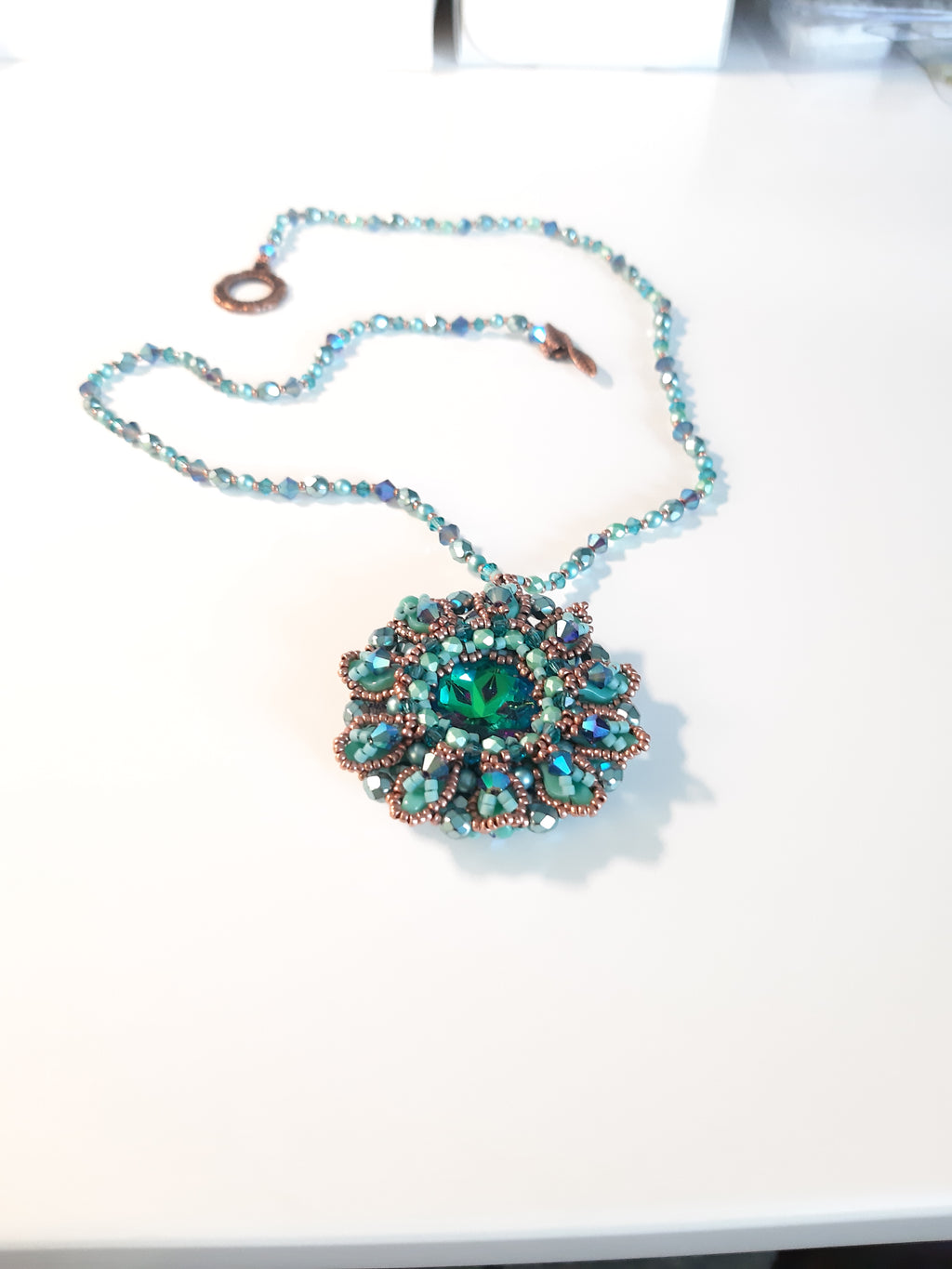Lakeside Promenade is a selfdesign pendant made with high quality glass beads. 