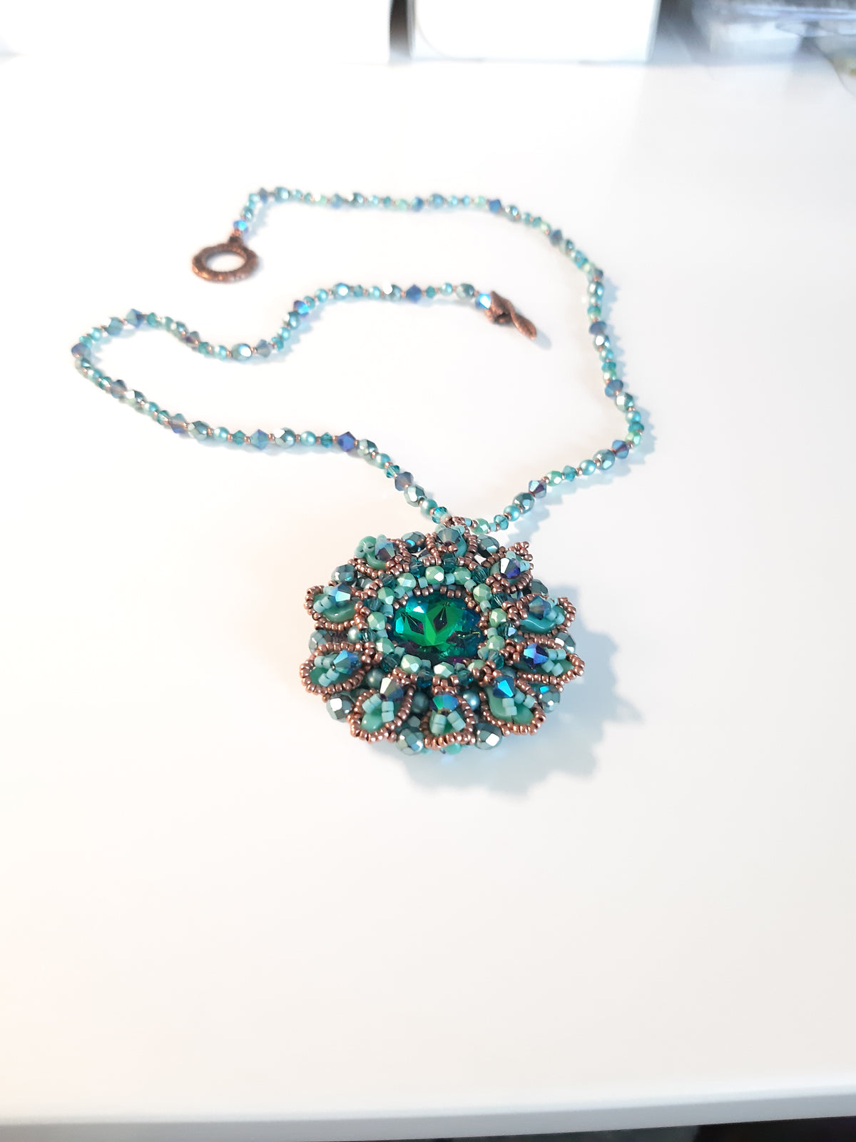 Lakeside Promenade is a selfdesign pendant made with high quality glass beads. 