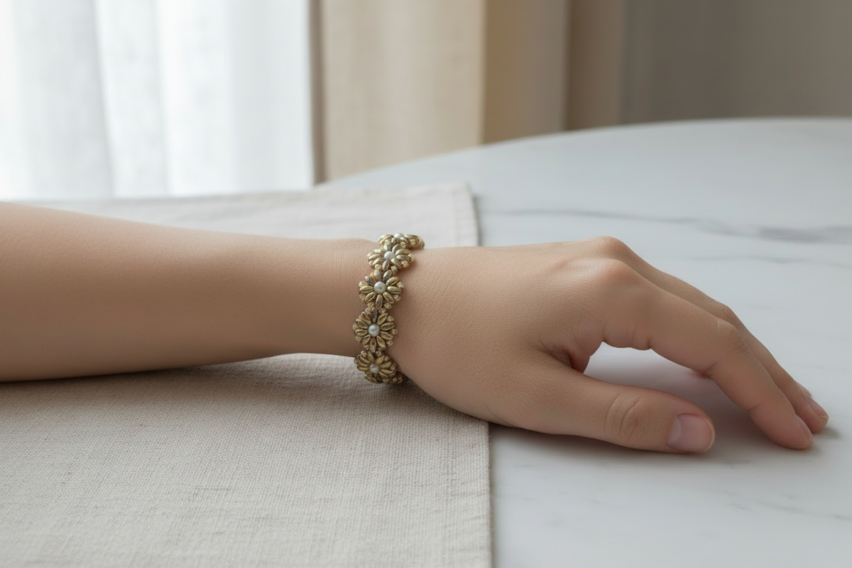 Bronze Daisy Pearl Bracelet Lifestyle