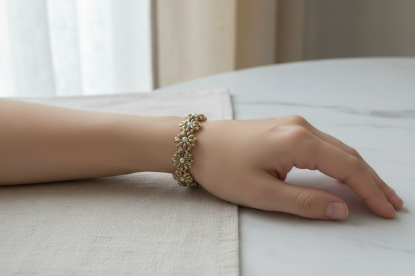 Bronze Daisy Pearl Bracelet Lifestyle